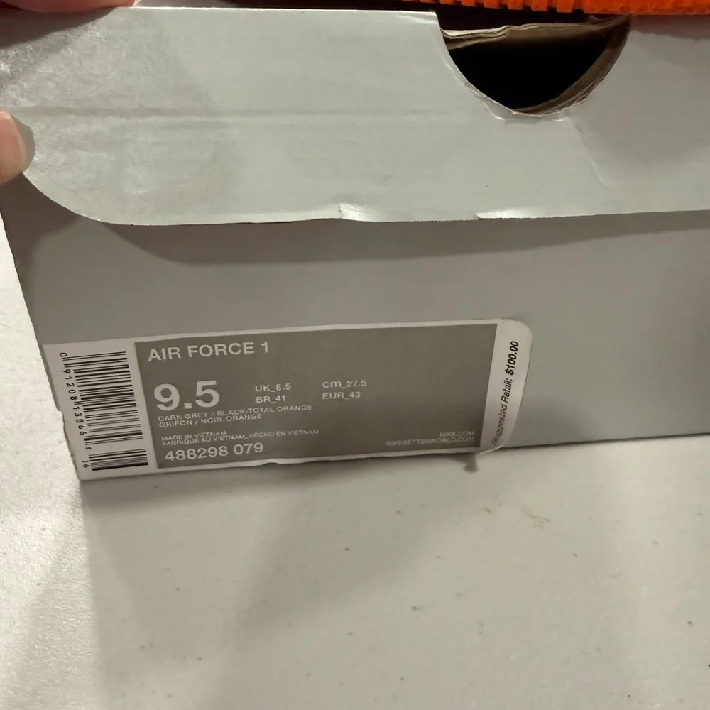 Nike Air Force 1 Gray, Black, and Orange Elephant Print Sneakers Size 9.5 Men